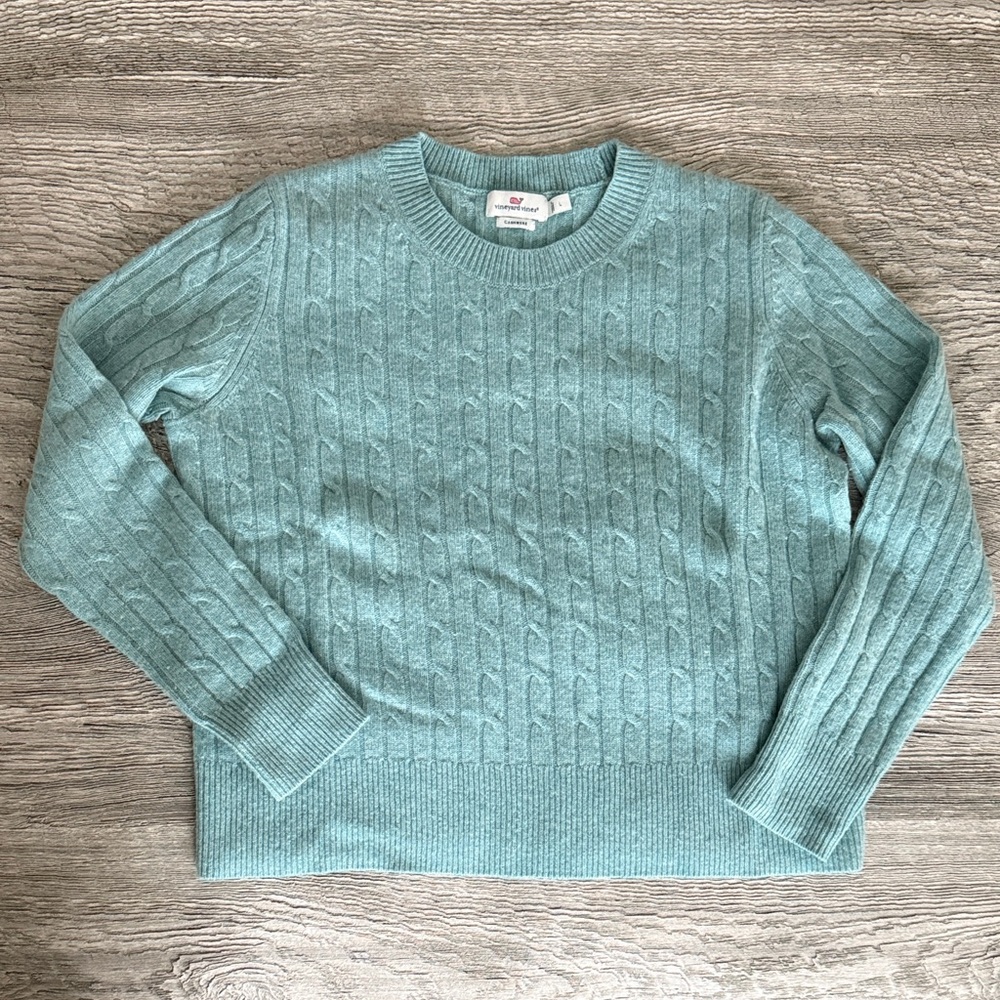 Vineyard Vines Women's cashmere cableknit Crewneck Sweater - Light Teal